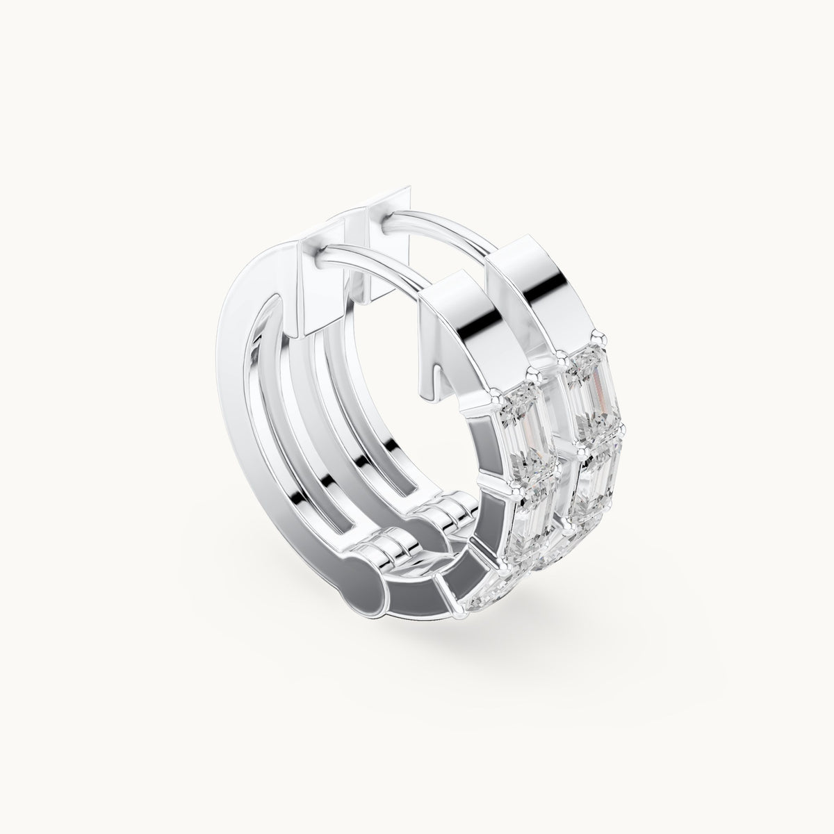 Emerald-cut lab-grown diamond huggie hoop earrings in white gold, 0.34 CT TW, view 1