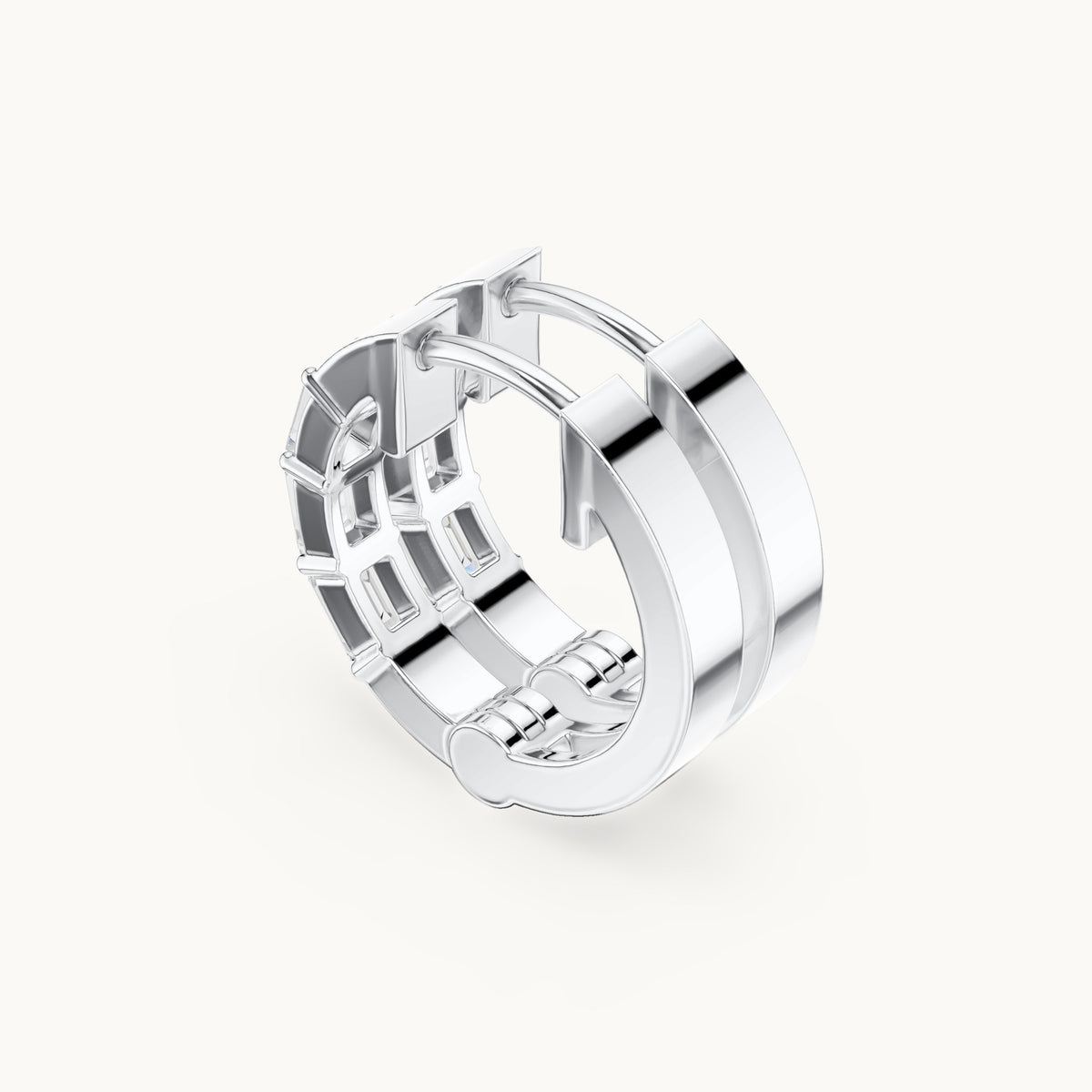 Emerald-cut lab-grown diamond huggie hoop earrings in white gold, 0.34 CT TW, view 2