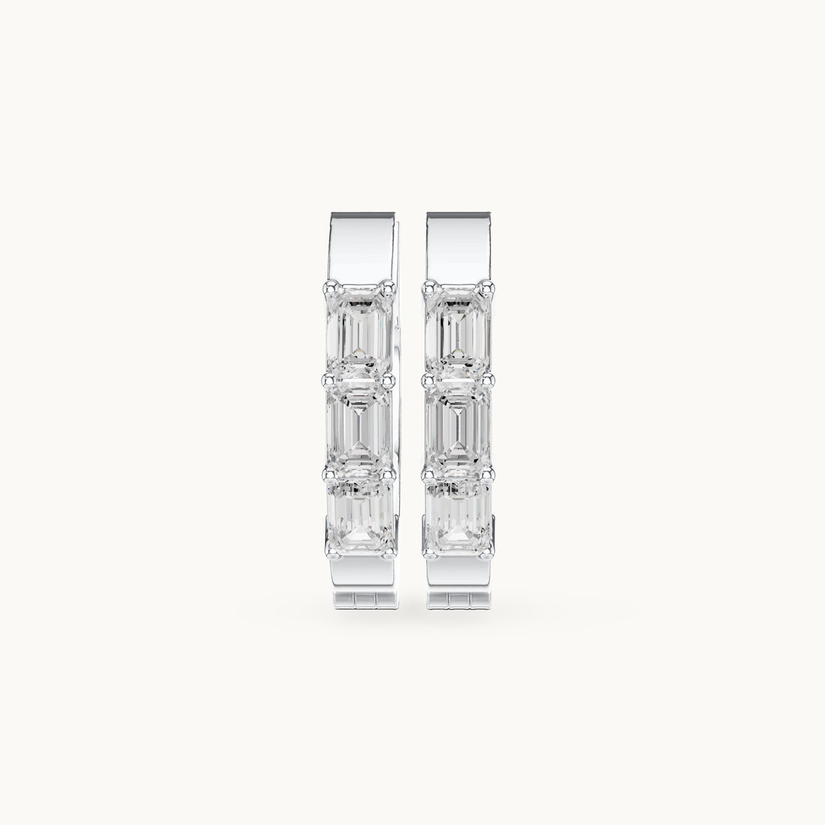 Emerald-cut lab-grown diamond huggie hoop earrings in white gold, 0.34 CT TW, view 4
