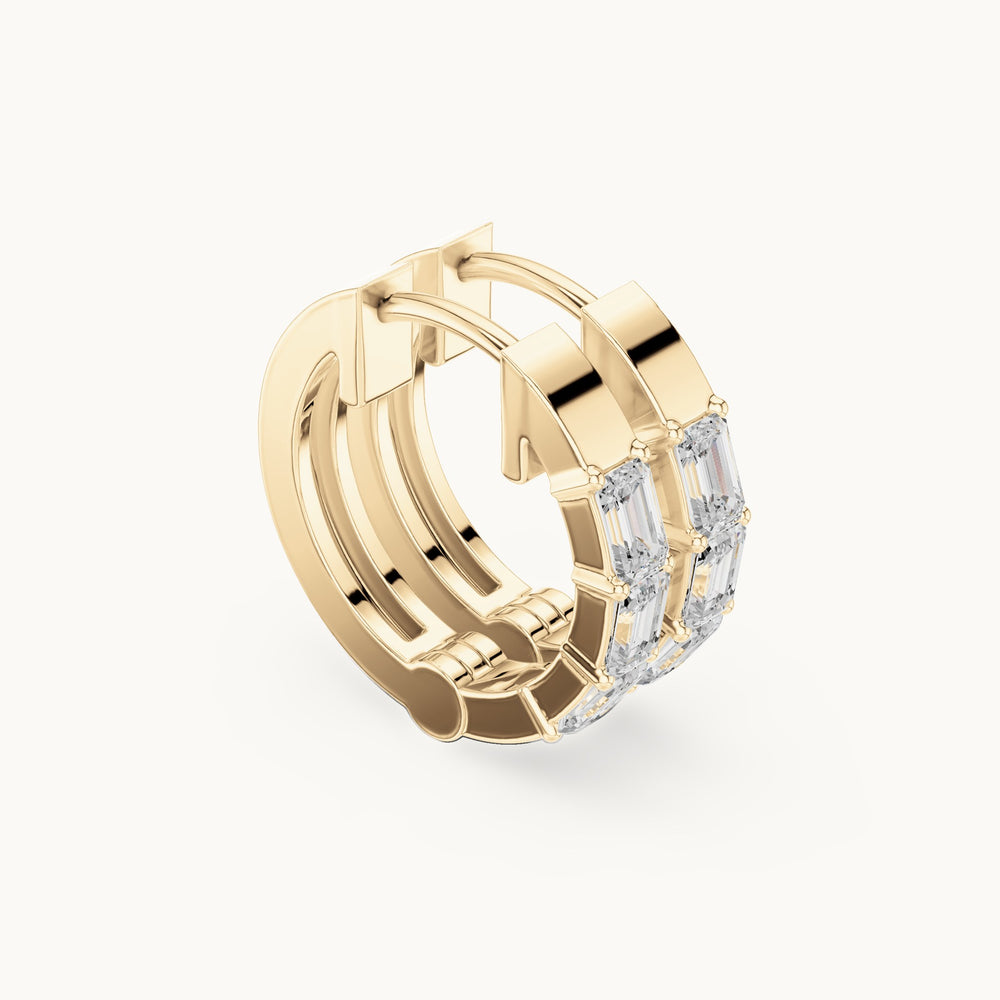 Emerald-cut lab-grown diamond huggie hoop earrings in yellow gold, 0.34 CT TW, view 1