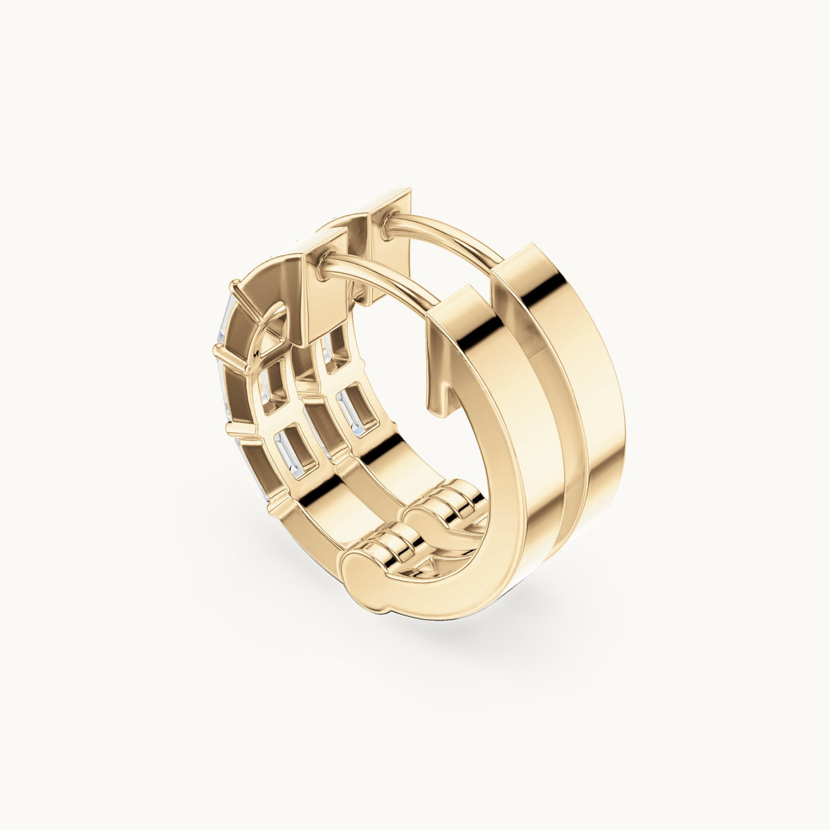 Emerald-cut lab-grown diamond huggie hoop earrings in yellow gold, 0.34 CT TW, view 2