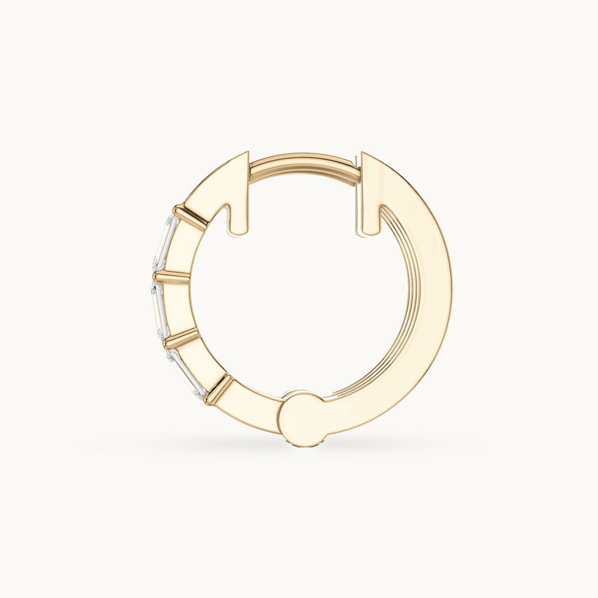 Emerald-cut lab-grown diamond huggie hoop earrings in yellow gold, 0.34 CT TW, view 3