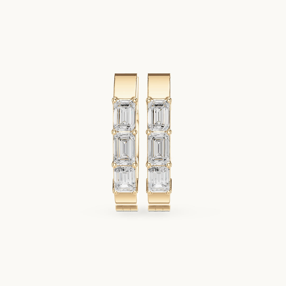 Emerald-cut lab-grown diamond huggie hoop earrings in yellow gold, 0.34 CT TW, view 4