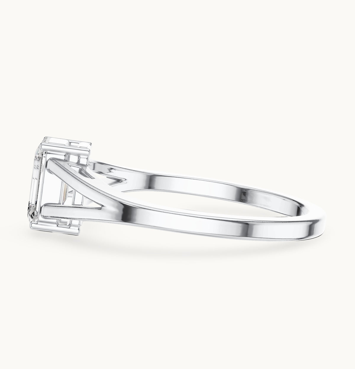 Emerald-cut lab-grown diamond split shank solitaire engagement ring in white gold, 0.70 CT TW, view 3