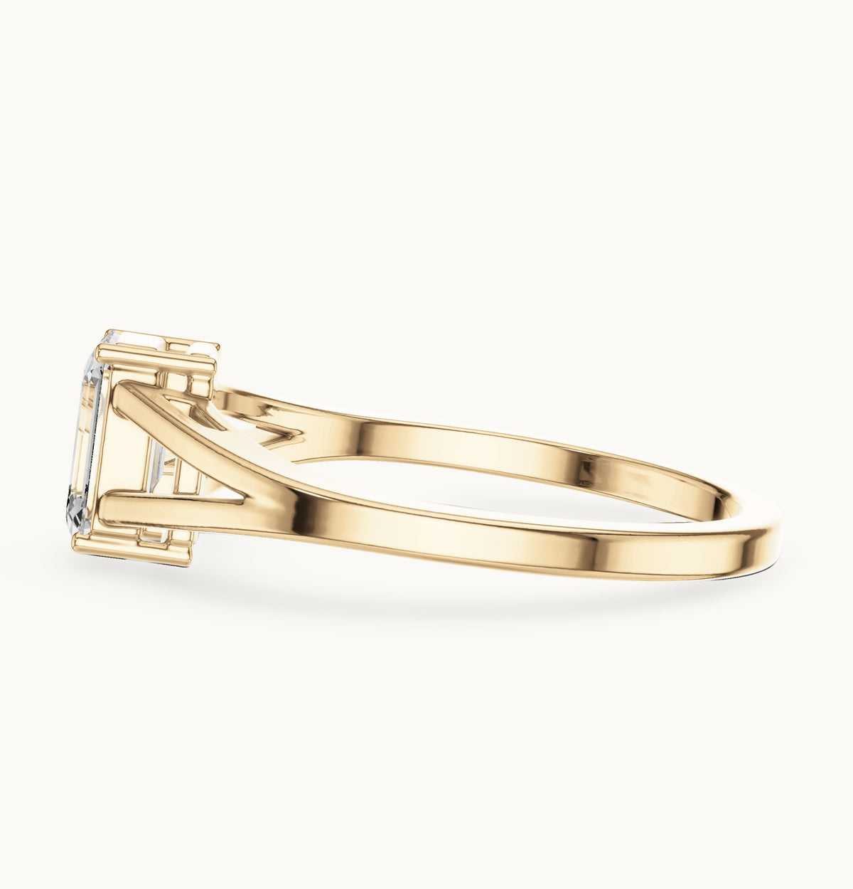 Emerald-cut lab-grown diamond split shank solitaire engagement ring in yellow gold, 0.70 CT TW, view 3