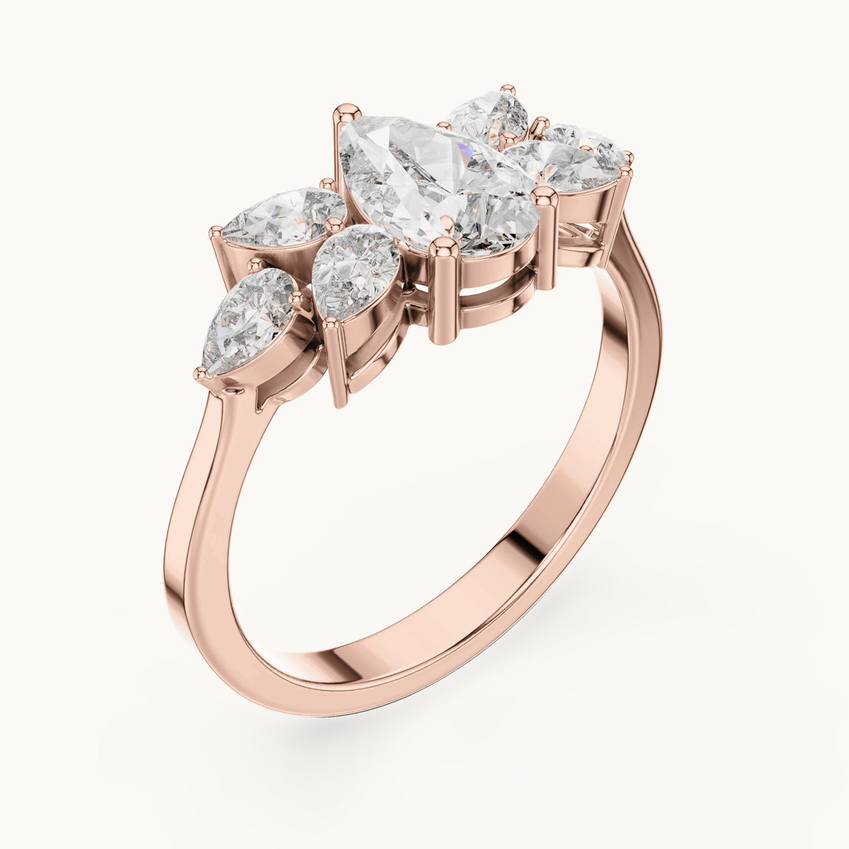 Pear lab-grown diamond petal cluster engagement ring in rose gold, 1.31 CT TW, view 2