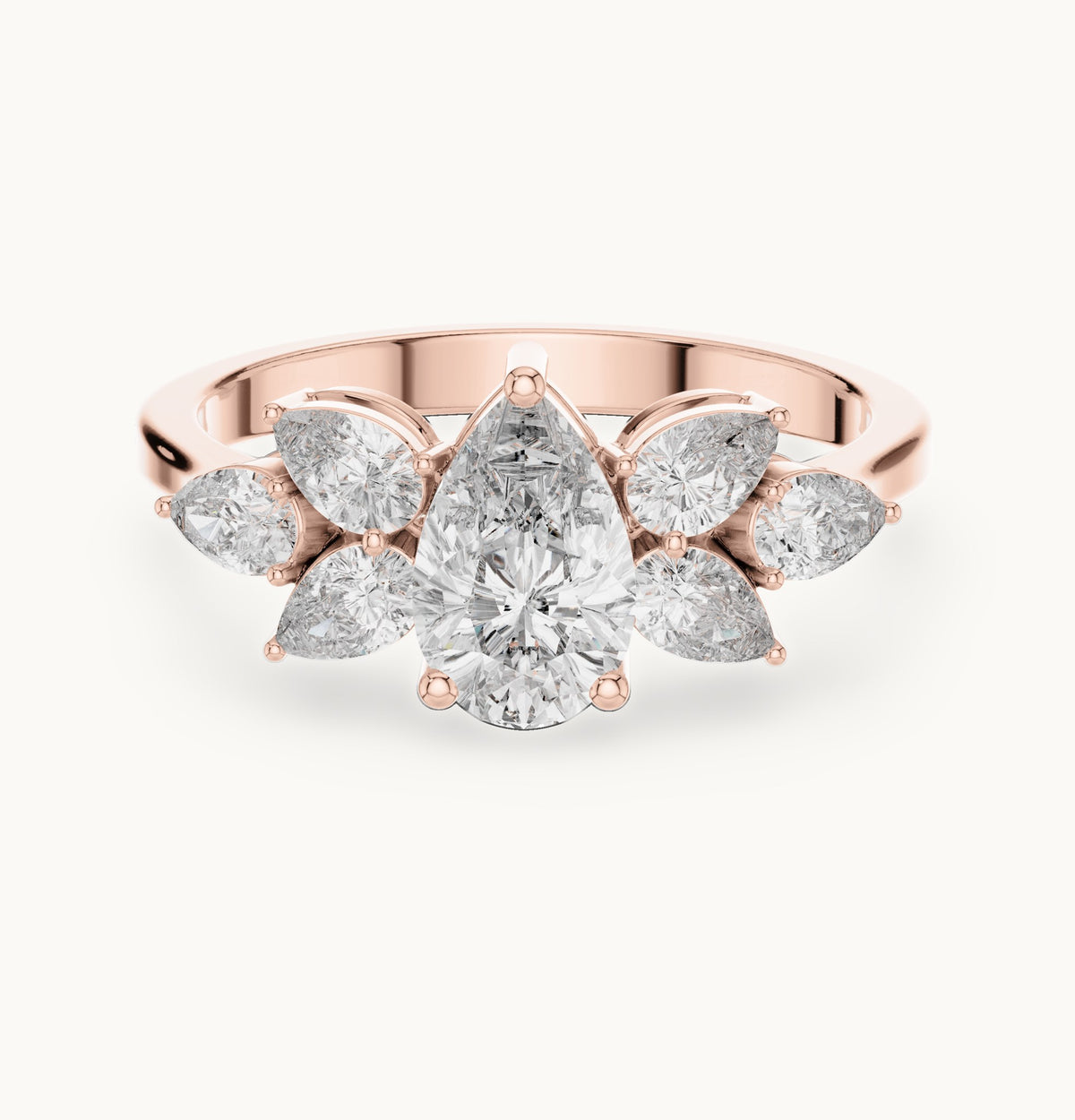 Pear lab-grown diamond petal cluster engagement ring in rose gold, 1.31 CT TW, view 4