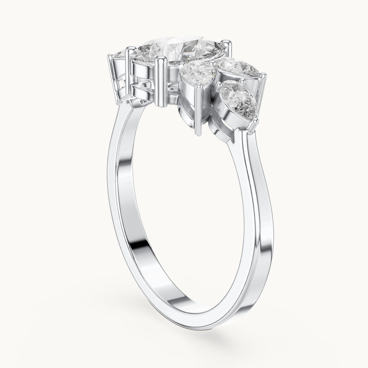 Pear lab-grown diamond petal cluster engagement ring in white gold, 1.31 CT TW, view 1
