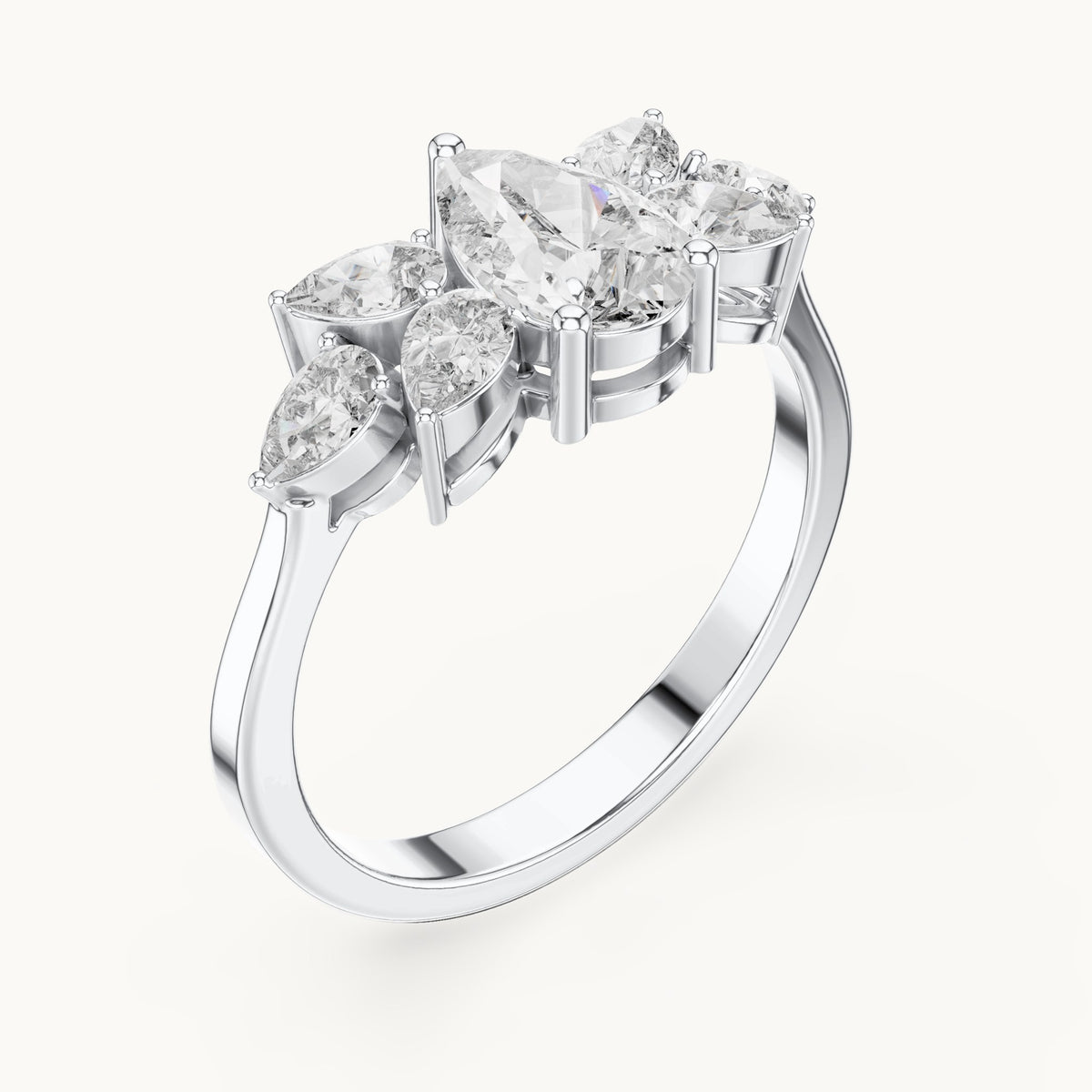 Pear lab-grown diamond petal cluster engagement ring in white gold, 1.31 CT TW, view 2
