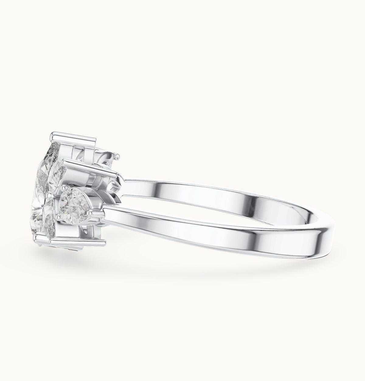 Pear lab-grown diamond petal cluster engagement ring in white gold, 1.31 CT TW, view 3