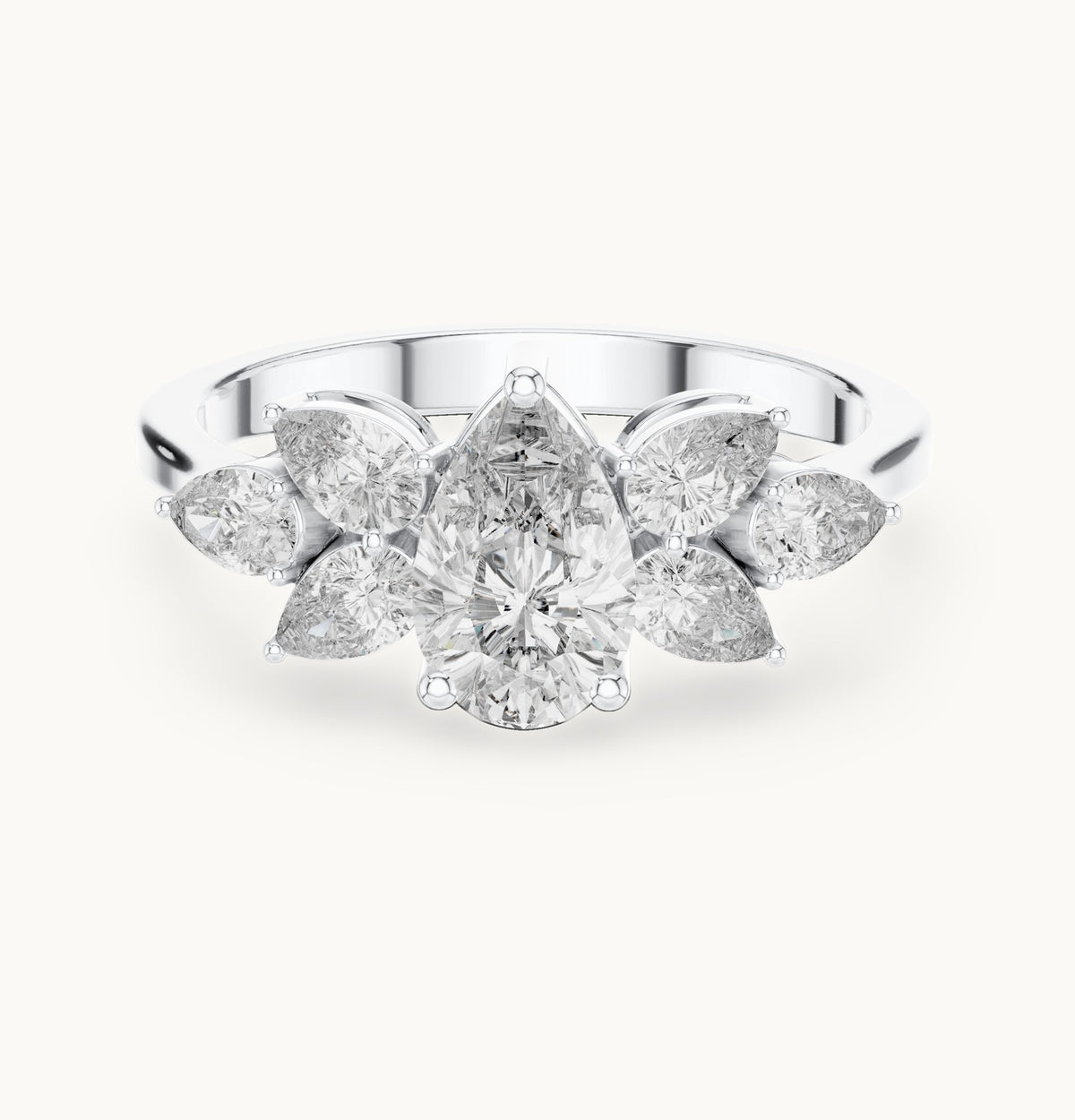 Pear lab-grown diamond petal cluster engagement ring in white gold, 1.31 CT TW, view 4