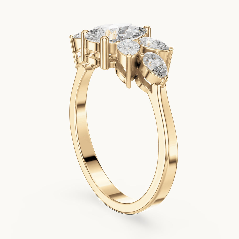 Pear lab-grown diamond petal cluster engagement ring in yellow gold, 1.31 CT TW, view 1