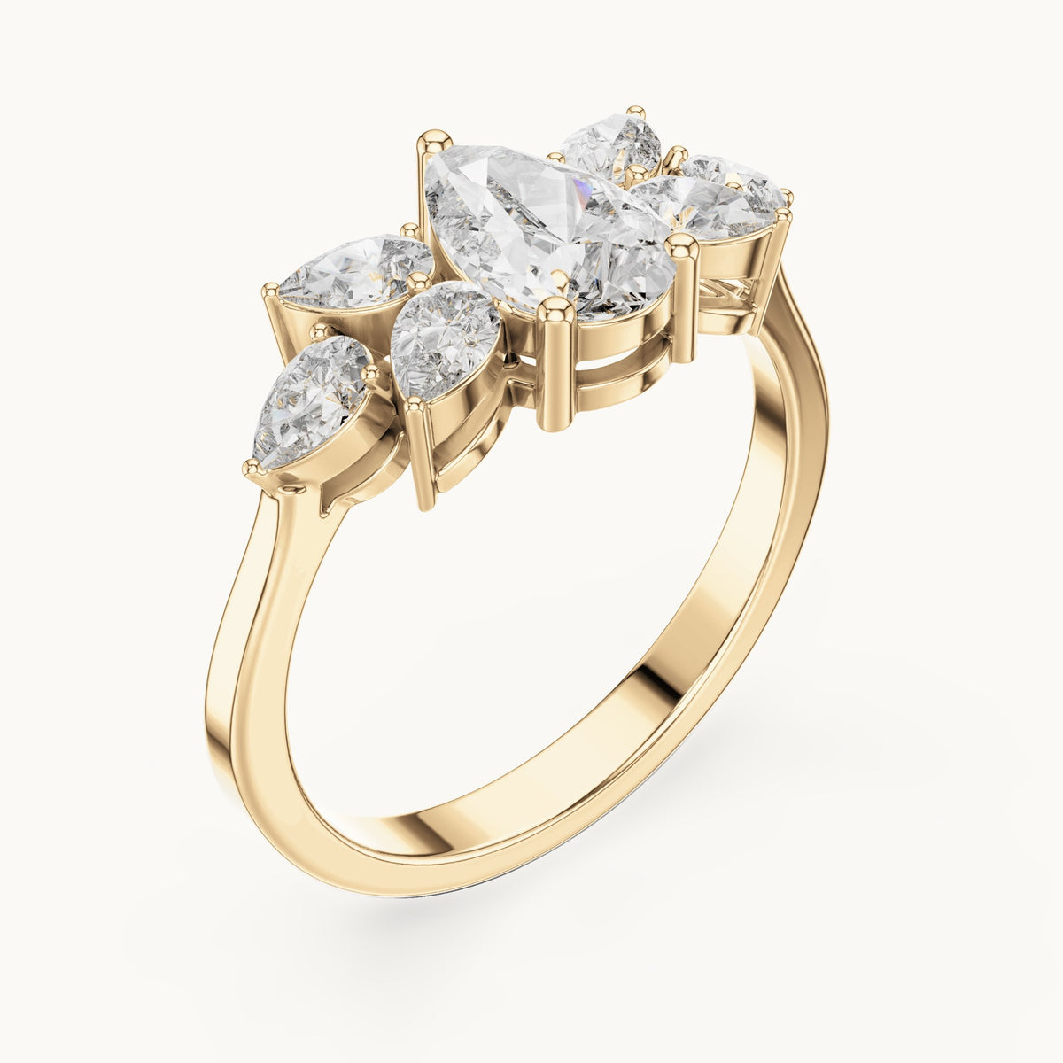 Pear lab-grown diamond petal cluster engagement ring in yellow gold, 1.31 CT TW, view 2