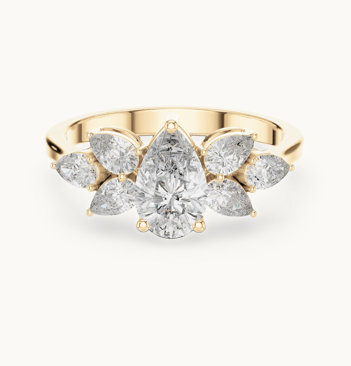 Pear lab-grown diamond petal cluster engagement ring in yellow gold, 1.31 CT TW, view 4
