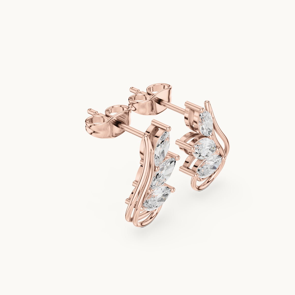 Marquise lab-grown diamond open leaf earrings in rose gold, 0.92 CT TW, view 1
