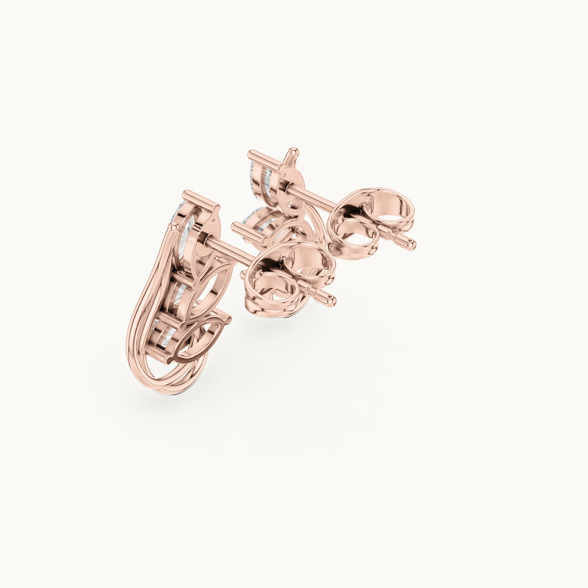 Marquise lab-grown diamond open leaf earrings in rose gold, 0.92 CT TW, view 2