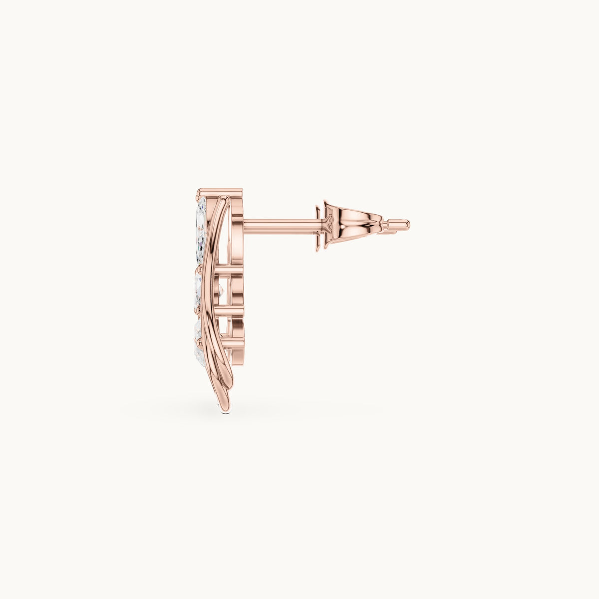 Marquise lab-grown diamond open leaf earrings in rose gold, 0.92 CT TW, view 3