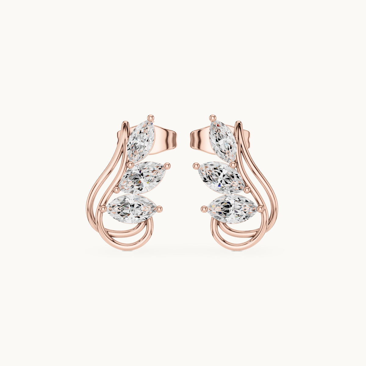 Marquise lab-grown diamond open leaf earrings in rose gold, 0.92 CT TW, view 4