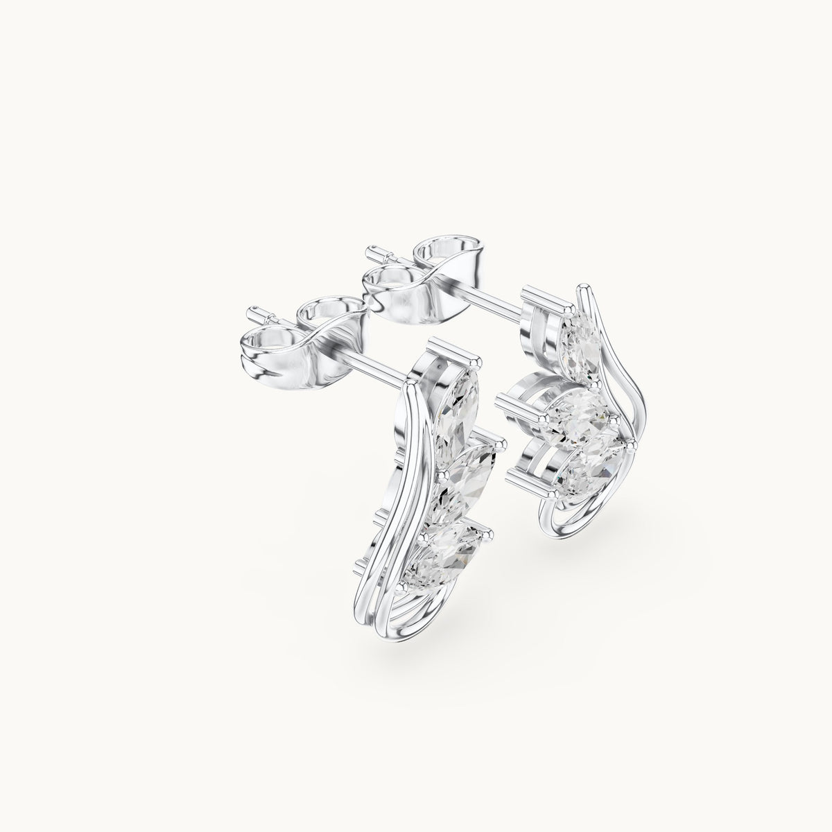 Marquise lab-grown diamond open leaf earrings in white gold, 0.92 CT TW, view 1