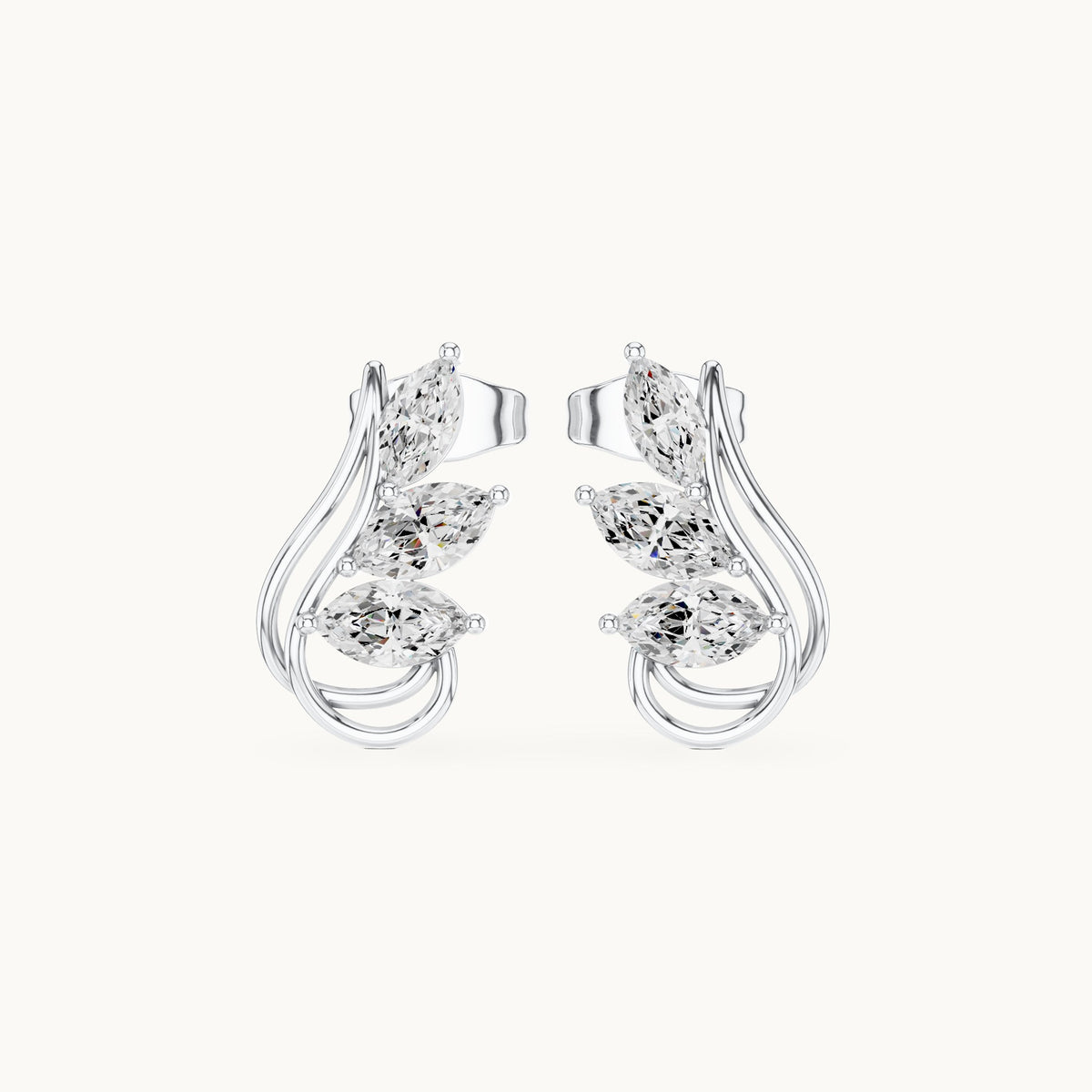 Marquise lab-grown diamond open leaf earrings in white gold, 0.92 CT TW, view 4
