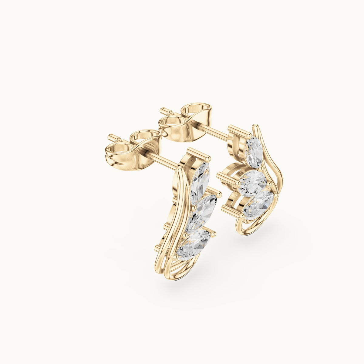 Marquise lab-grown diamond open leaf earrings in yellow gold, 0.92 CT TW, view 1