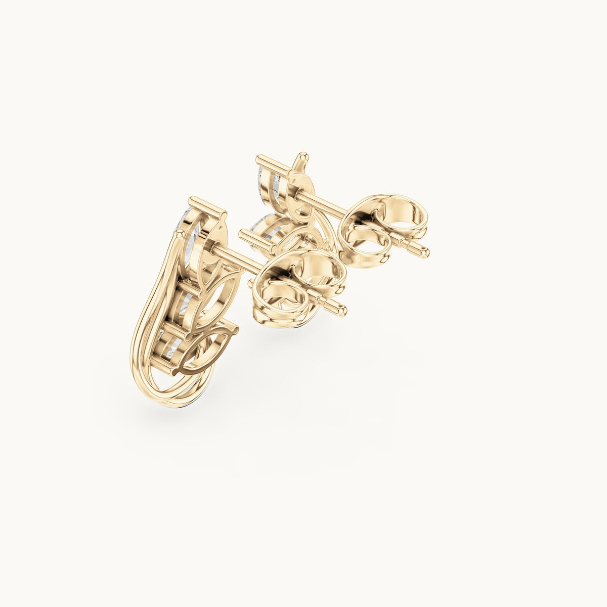 Marquise lab-grown diamond open leaf earrings in yellow gold, 0.92 CT TW, view 2