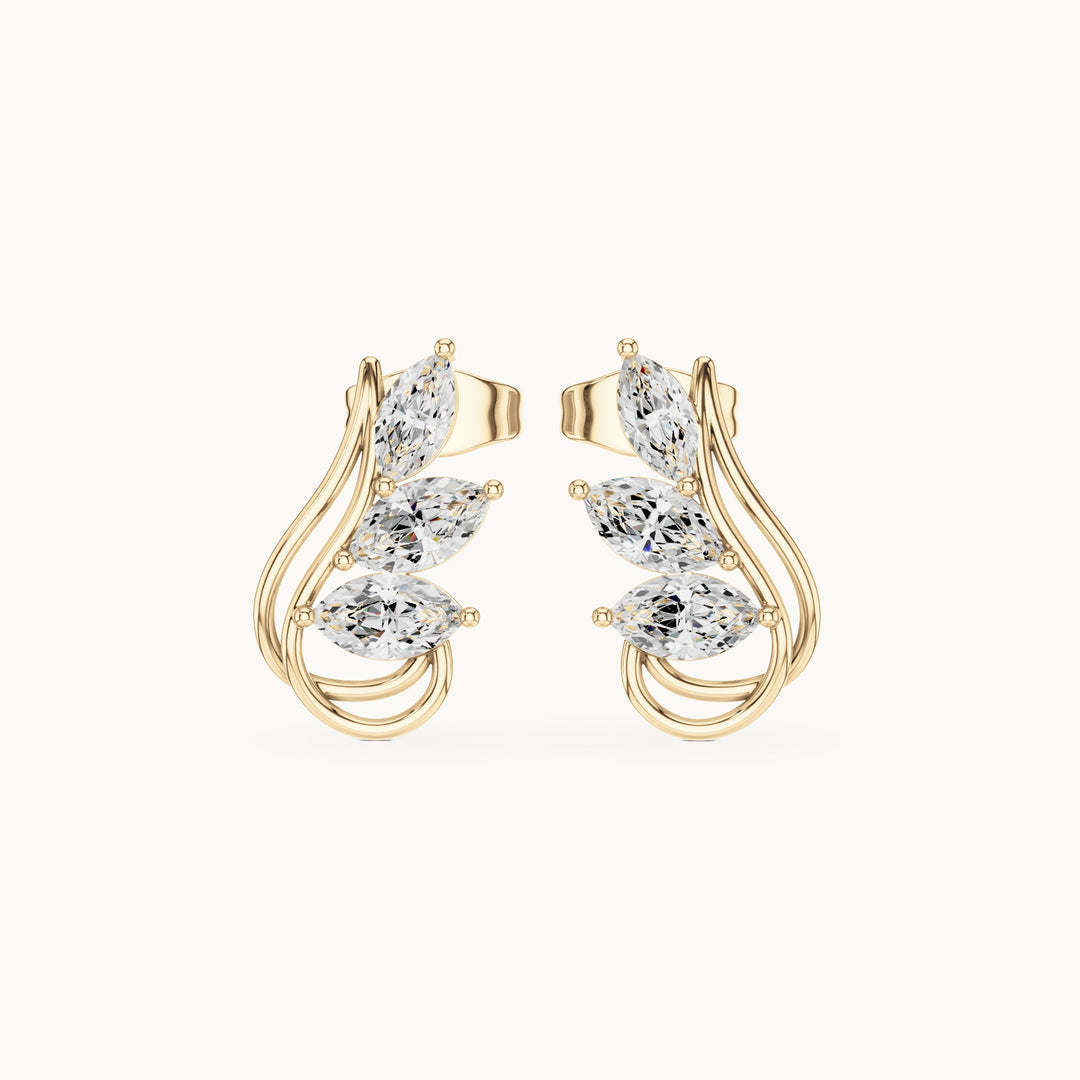 Marquise lab-grown diamond open leaf earrings in yellow gold, 0.92 CT TW, view 4