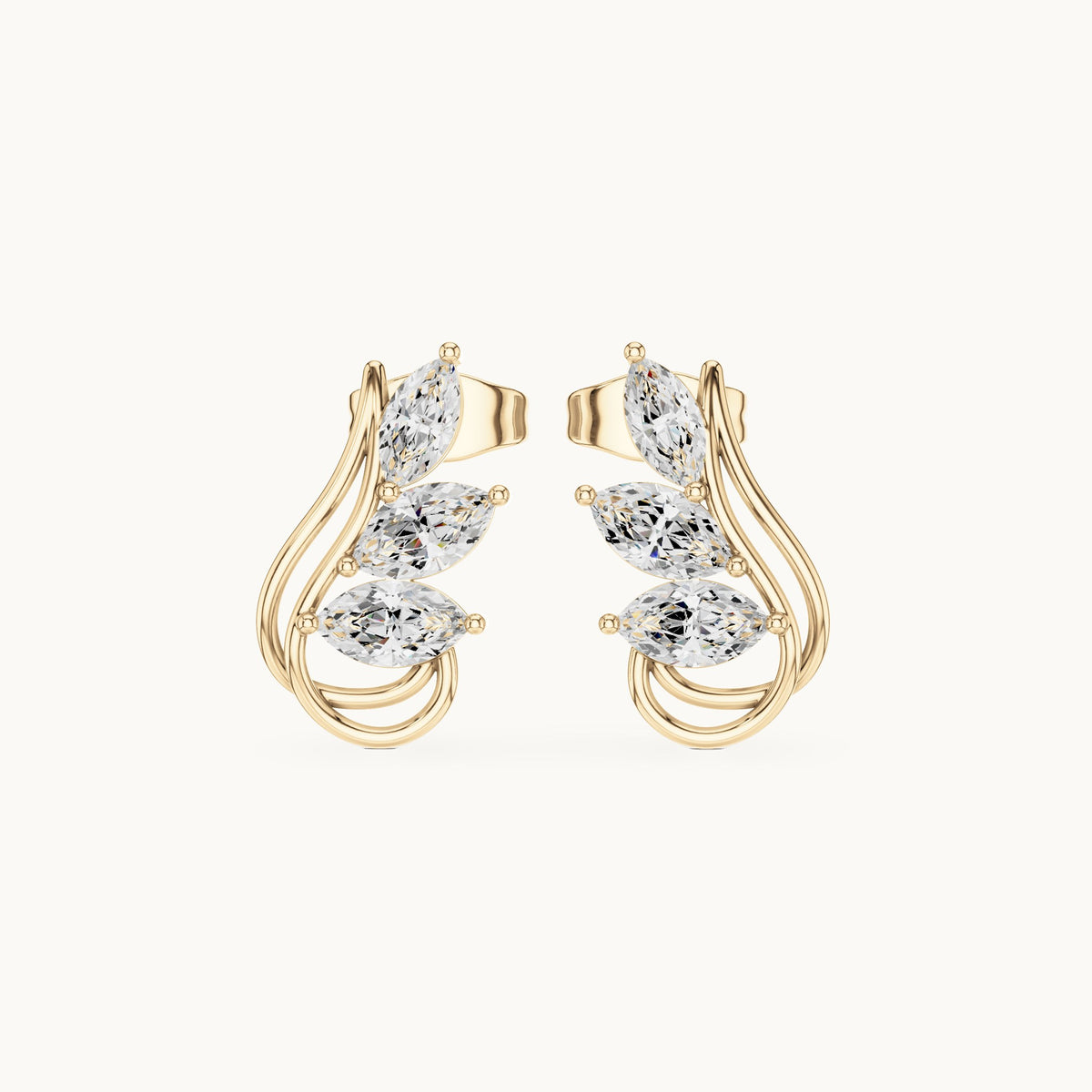 Marquise lab-grown diamond open leaf earrings in yellow gold, 0.92 CT TW, view 4