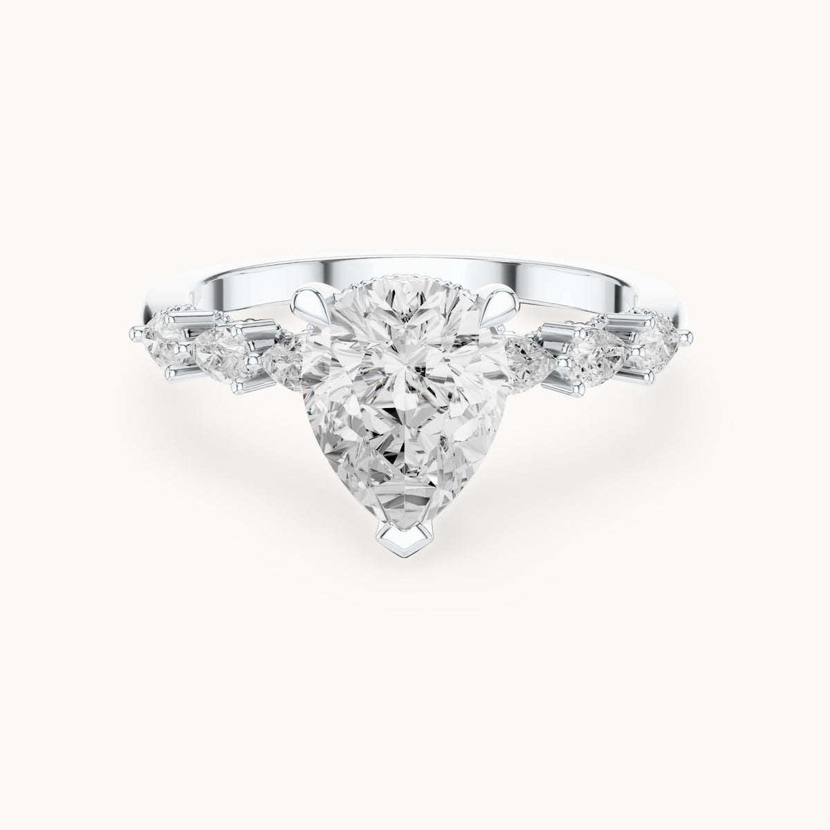 Pear and round lab-grown diamond engagement ring with side stones in white gold, 1.93 CT TW, view 4