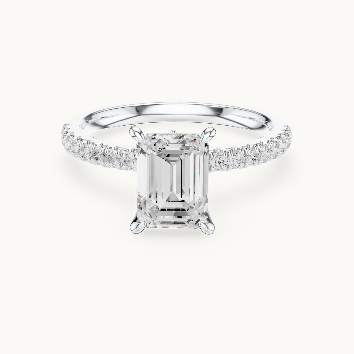 Emerald-cut, round and marquise lab-grown diamond pavé engagement ring with marquise accents in white gold, 1.71 CT TW, view 4