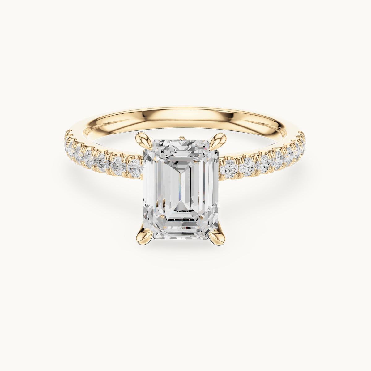 Emerald-cut, round and marquise lab-grown diamond pavé engagement ring with marquise accents in yellow gold, 1.71 CT TW, view 4
