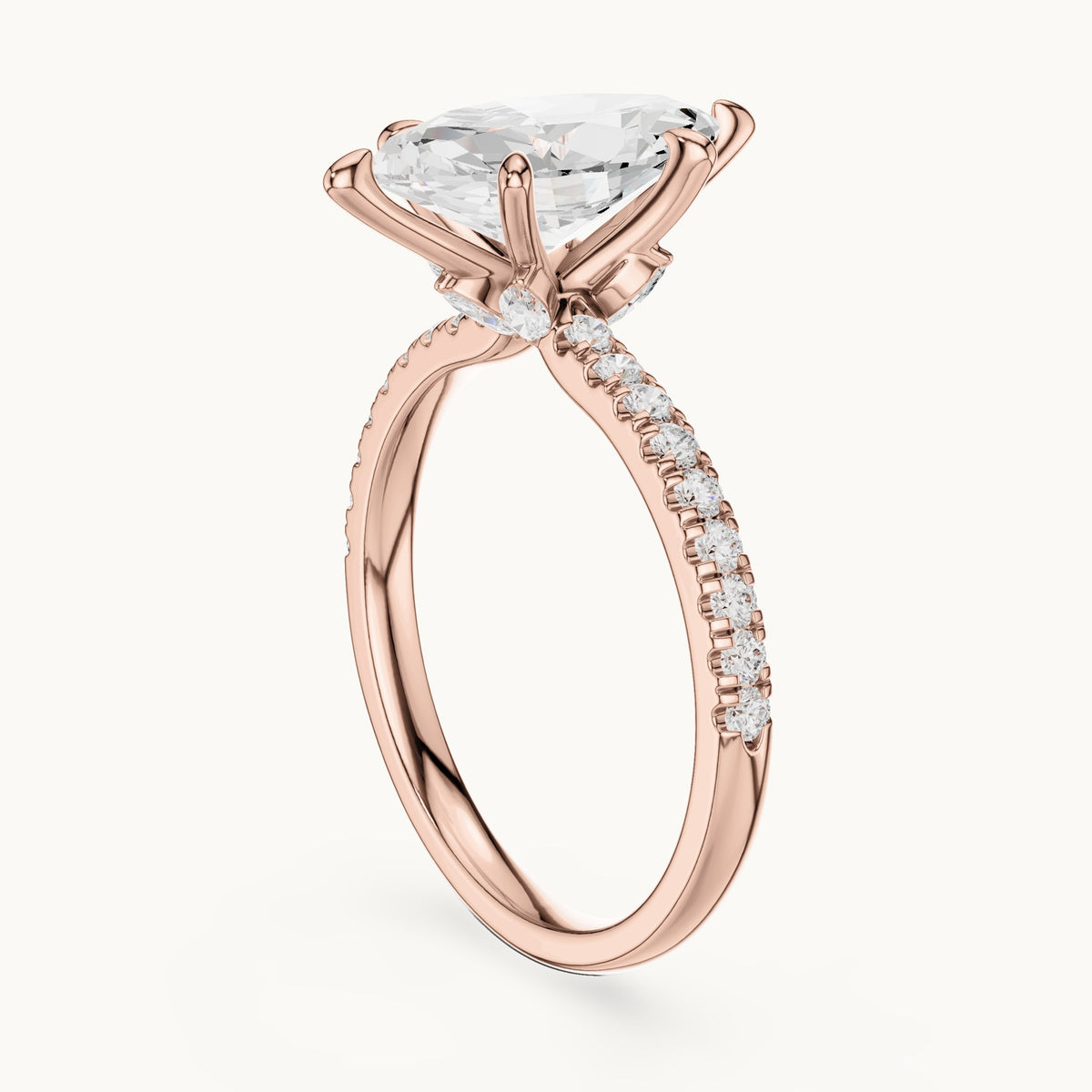 Marquise and round lab-grown diamond pavé engagement ring with marquise accents in rose gold, 2.08 CT TW, view 1