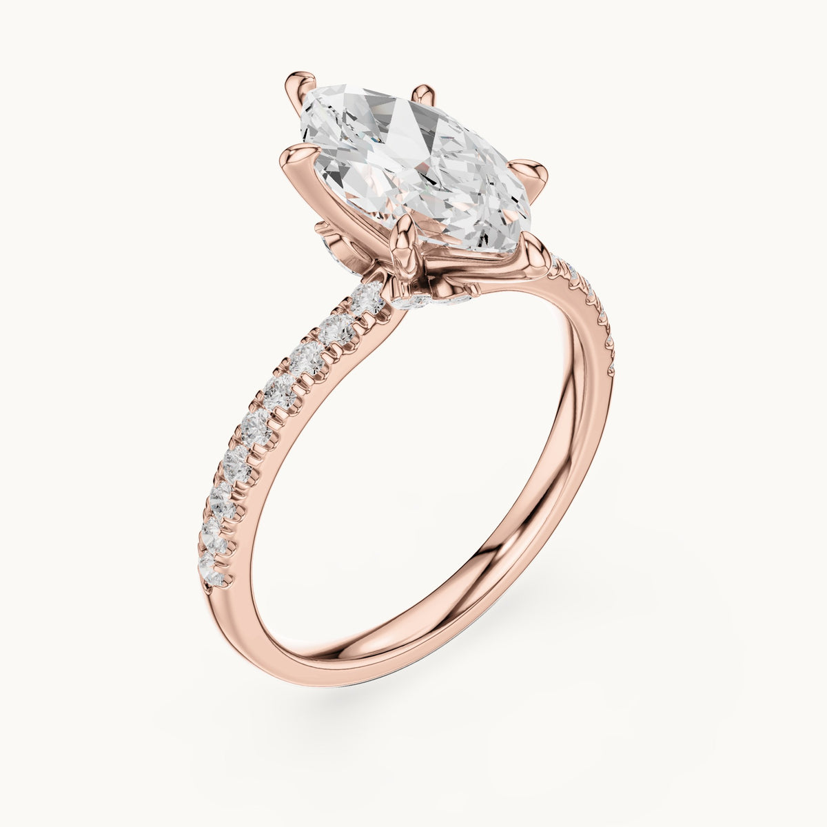 Marquise and round lab-grown diamond pavé engagement ring with marquise accents in rose gold, 2.08 CT TW, view 2