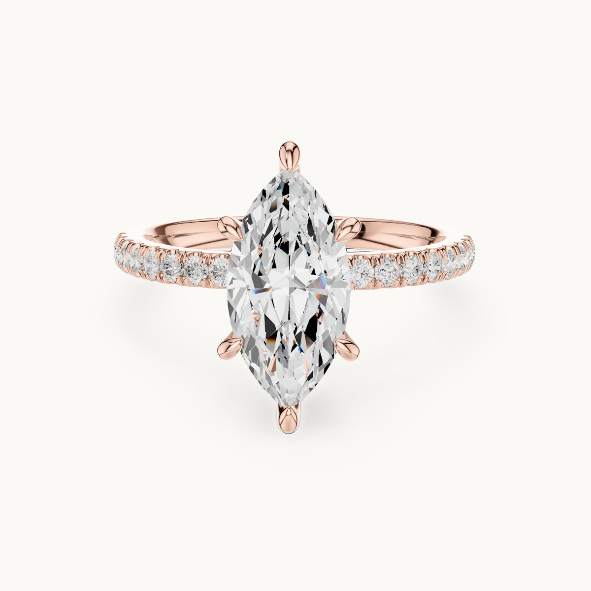Marquise and round lab-grown diamond pavé engagement ring with marquise accents in rose gold, 2.08 CT TW, view 4