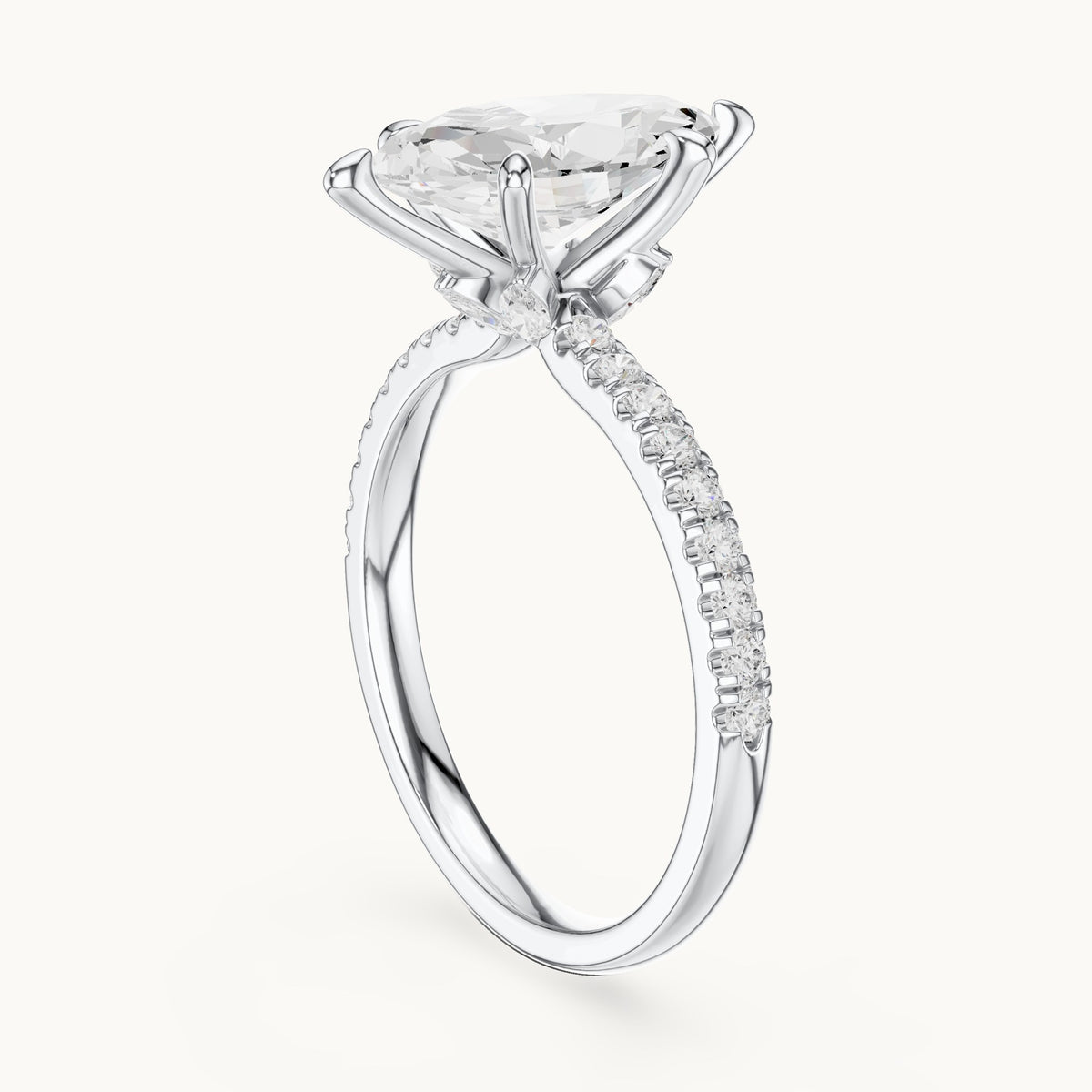 Marquise and round lab-grown diamond pavé engagement ring with marquise accents in white gold, 2.08 CT TW, view 1