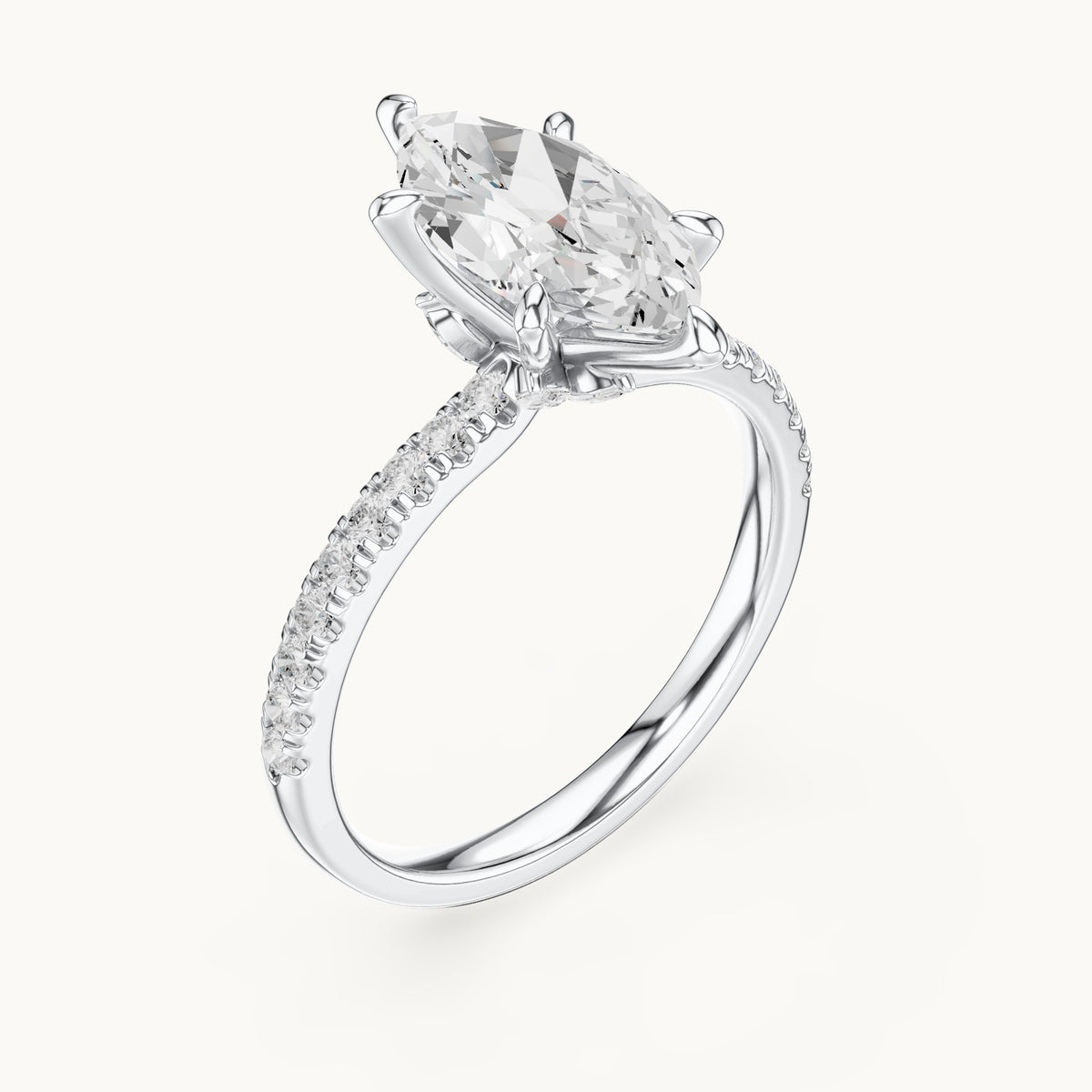 Marquise and round lab-grown diamond pavé engagement ring with marquise accents in white gold, 2.08 CT TW, view 2