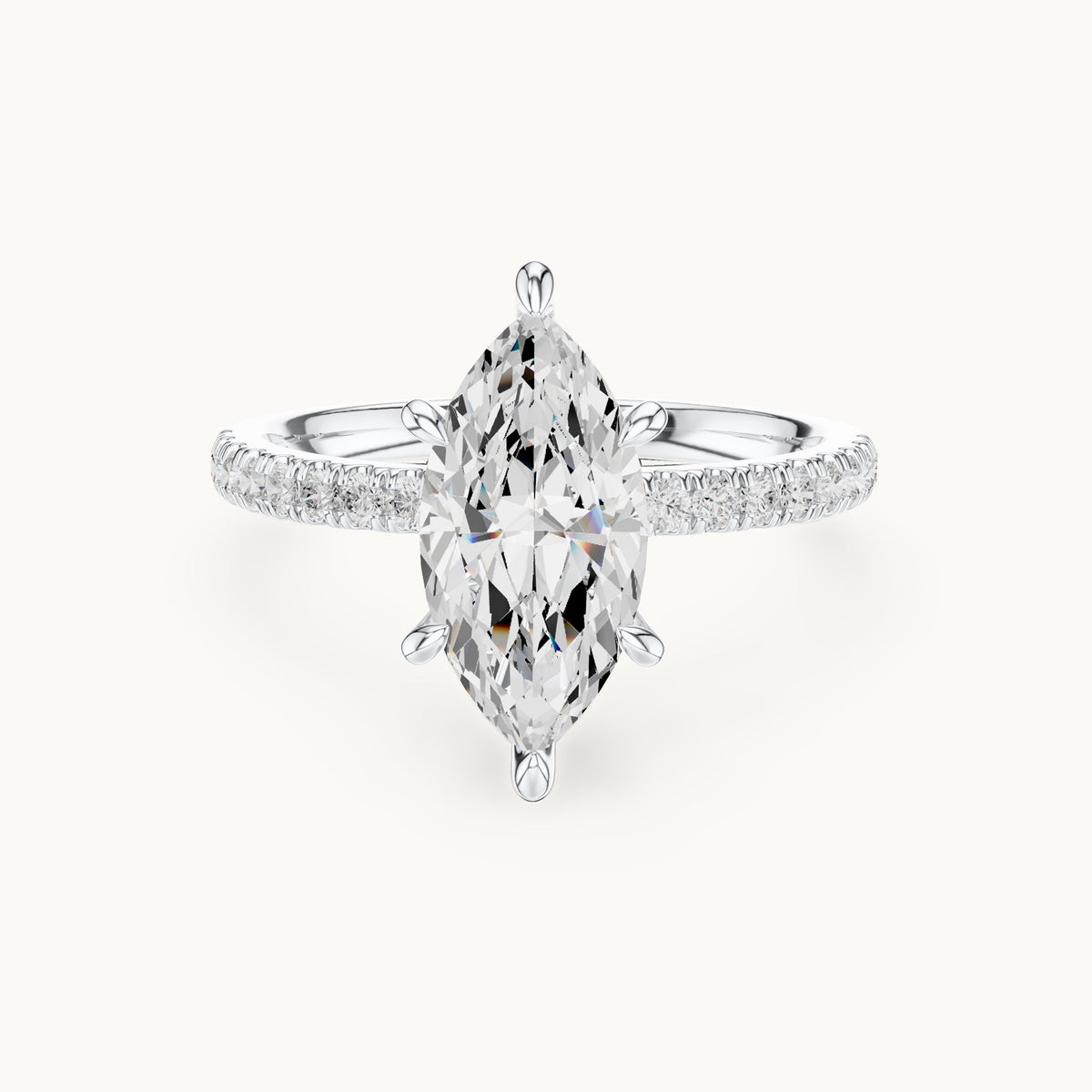 Marquise and round lab-grown diamond pavé engagement ring with marquise accents in white gold, 2.08 CT TW, view 4