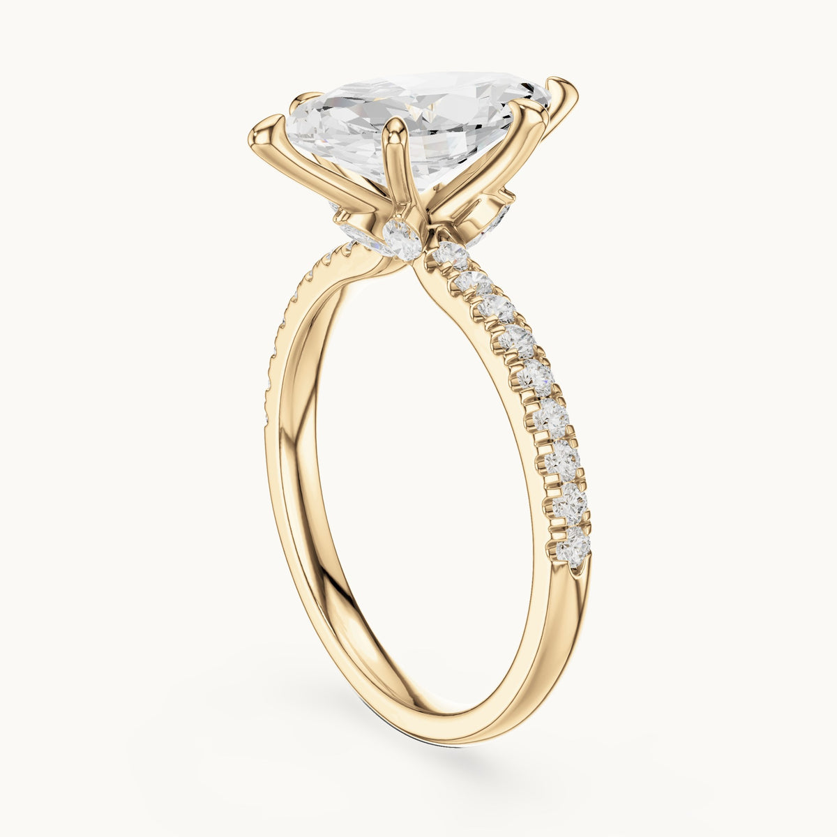 Marquise and round lab-grown diamond pavé engagement ring with marquise accents in yellow gold, 2.08 CT TW, view 1
