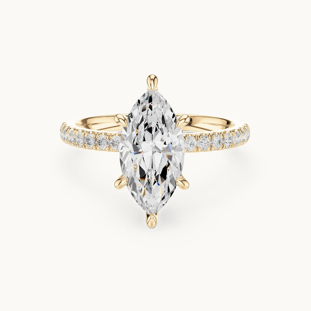 Marquise and round lab-grown diamond pavé engagement ring with marquise accents in yellow gold, 2.08 CT TW, view 4