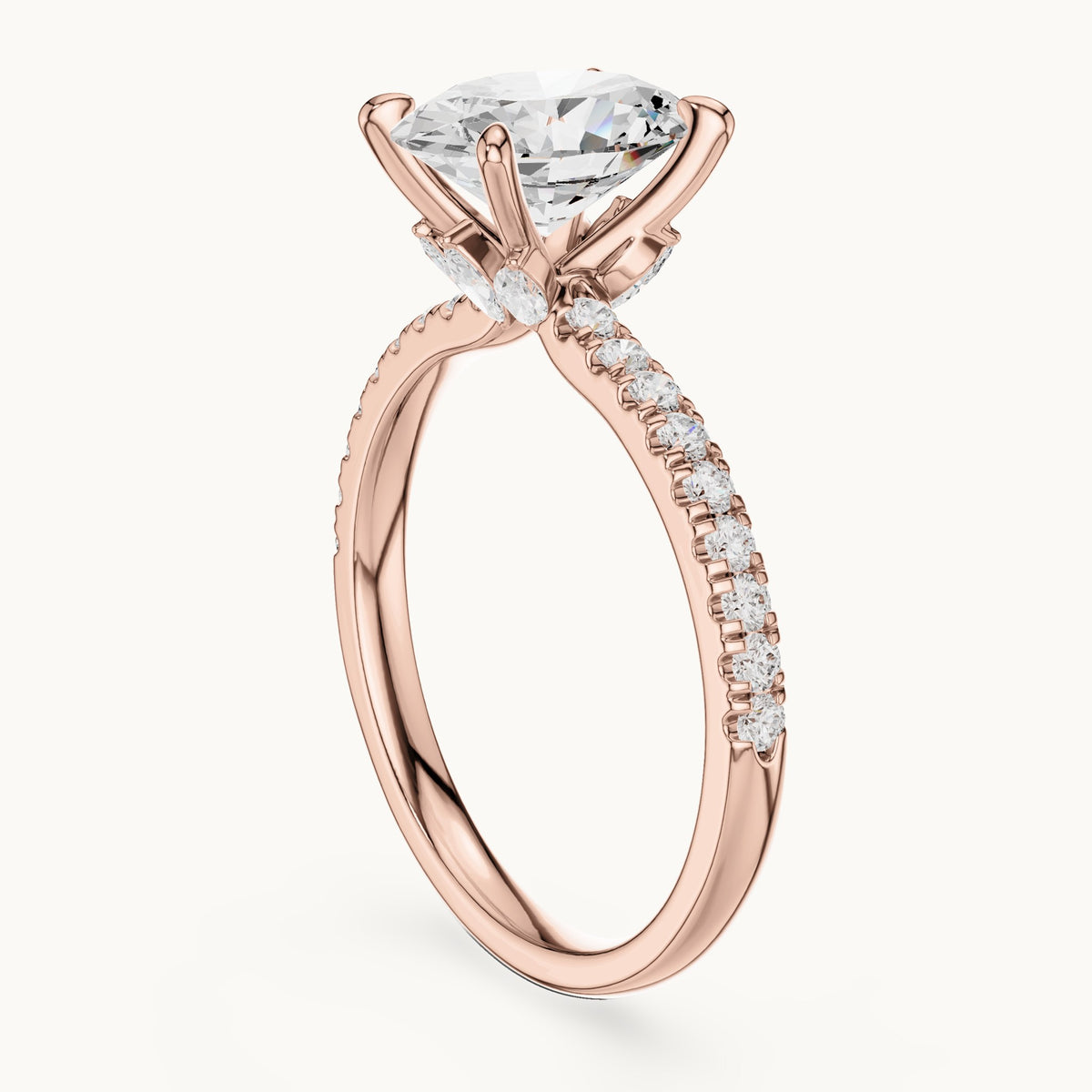 Oval, round and marquise lab-grown diamond pavé engagement ring with marquise accents in rose gold, 1.76 CT TW, view 1