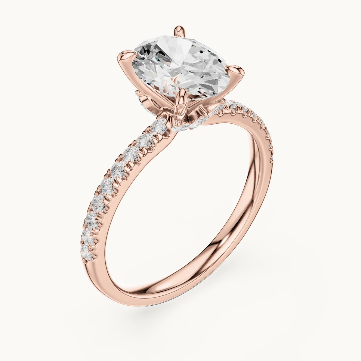 Oval, round and marquise lab-grown diamond pavé engagement ring with marquise accents in rose gold, 1.76 CT TW, view 2