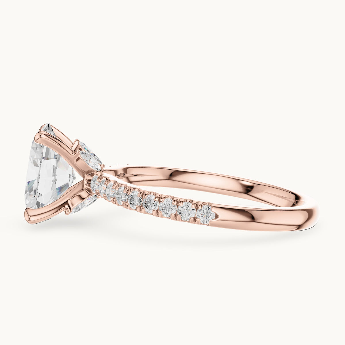 Oval, round and marquise lab-grown diamond pavé engagement ring with marquise accents in rose gold, 1.76 CT TW, view 3
