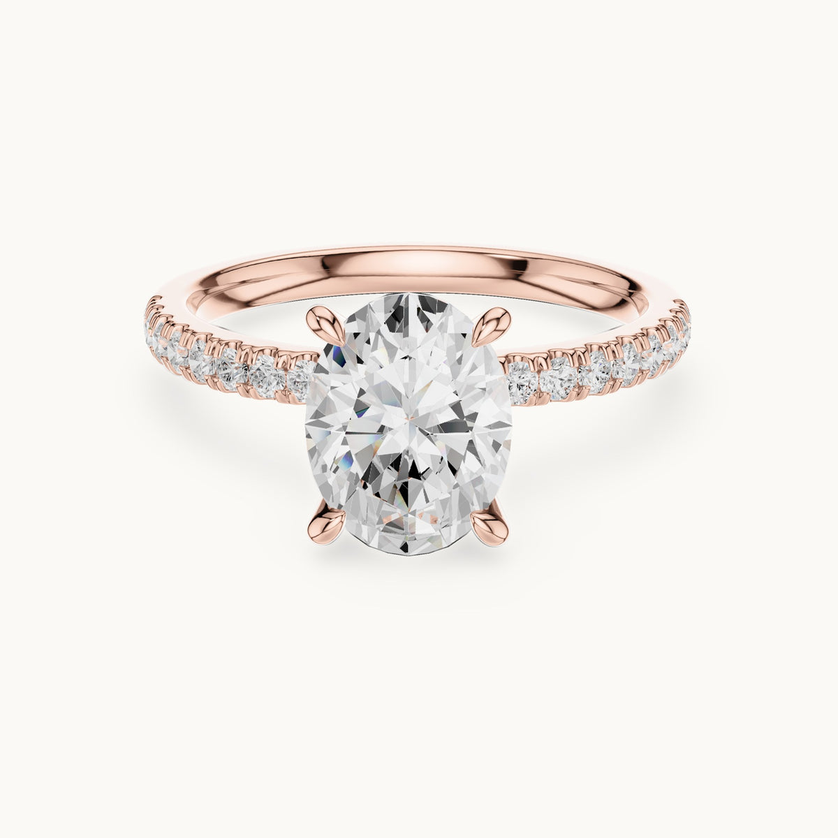 Oval, round and marquise lab-grown diamond pavé engagement ring with marquise accents in rose gold, 1.76 CT TW, view 4