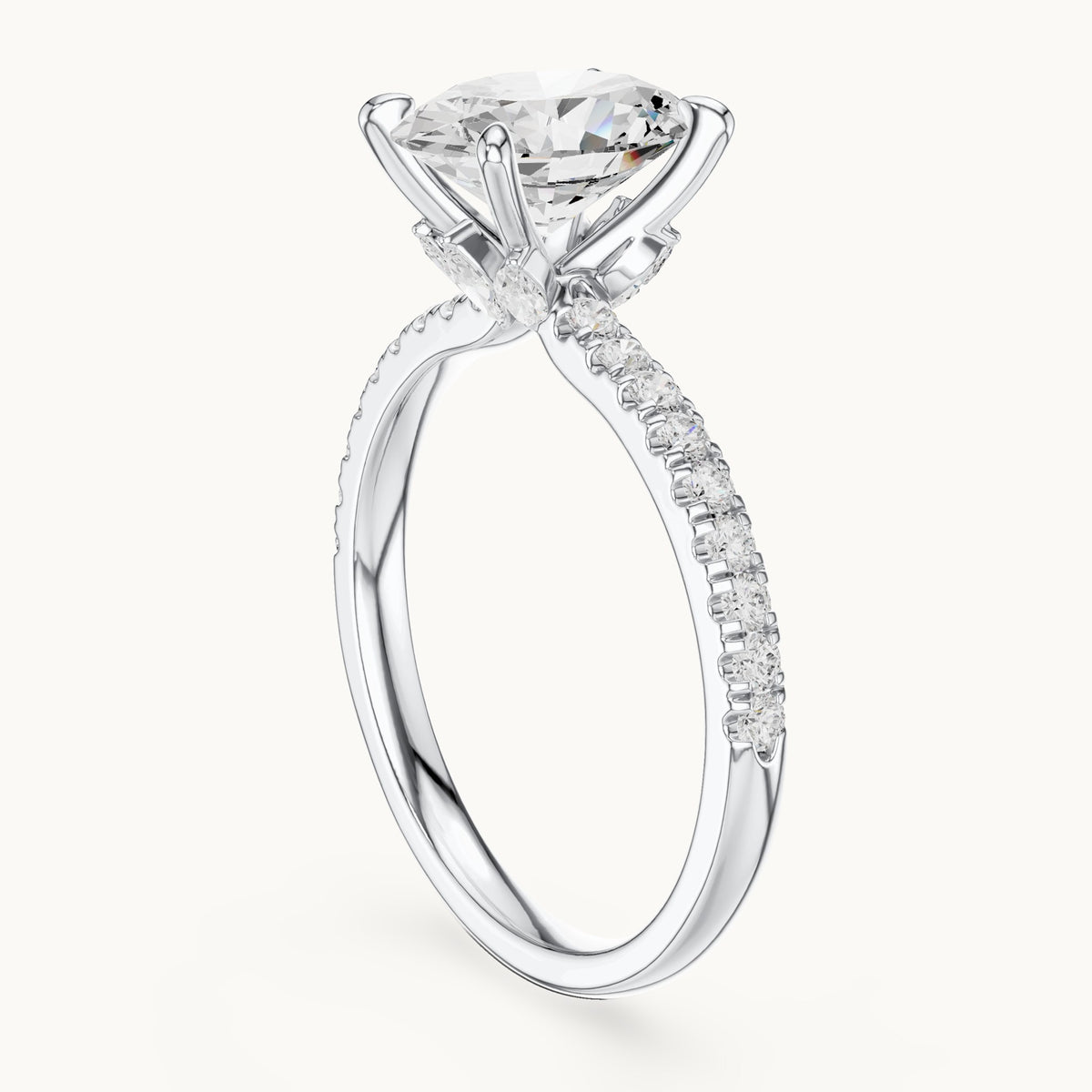Oval, round and marquise lab-grown diamond pavé engagement ring with marquise accents in white gold, 1.76 CT TW, view 1