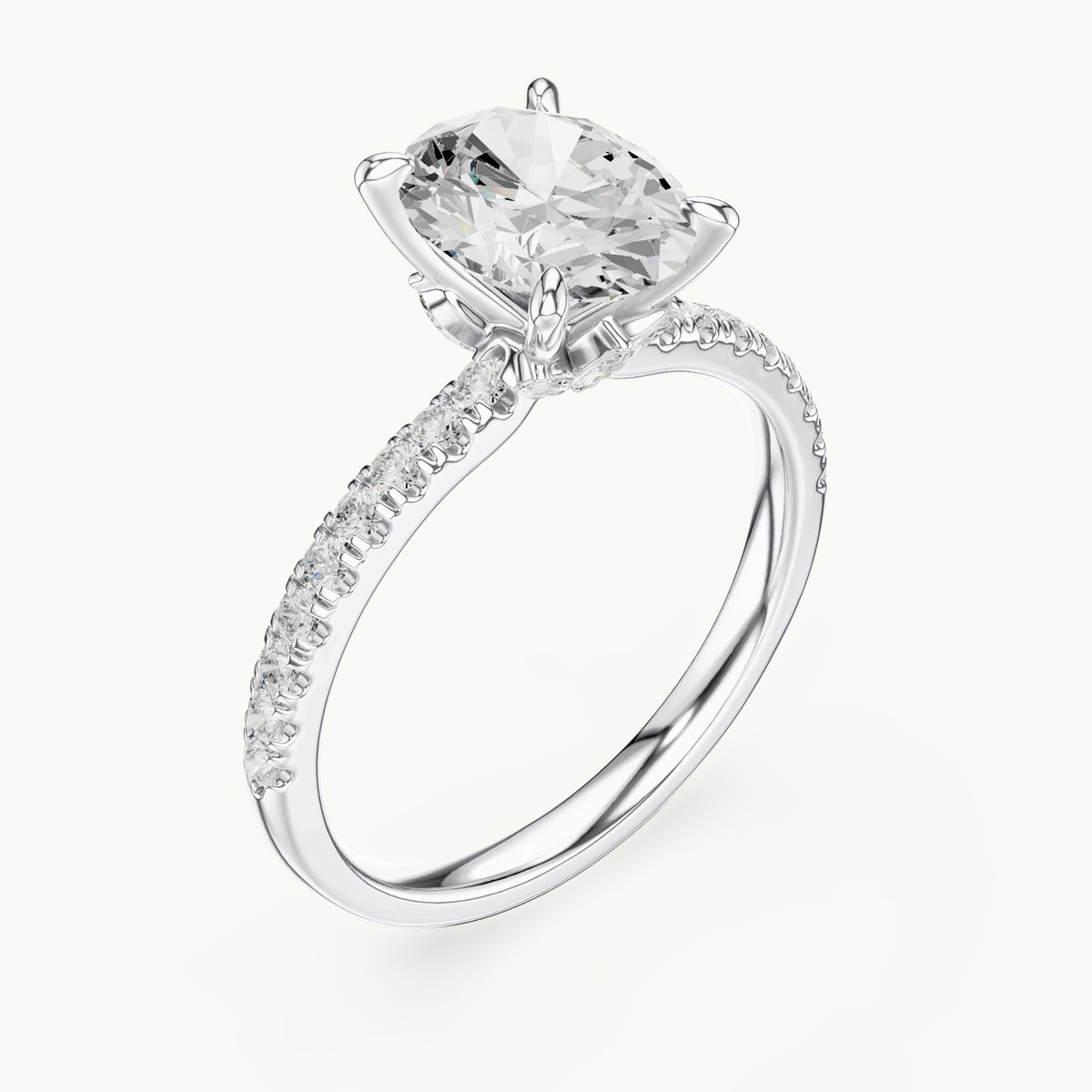 Oval, round and marquise lab-grown diamond pavé engagement ring with marquise accents in white gold, 1.76 CT TW, view 2