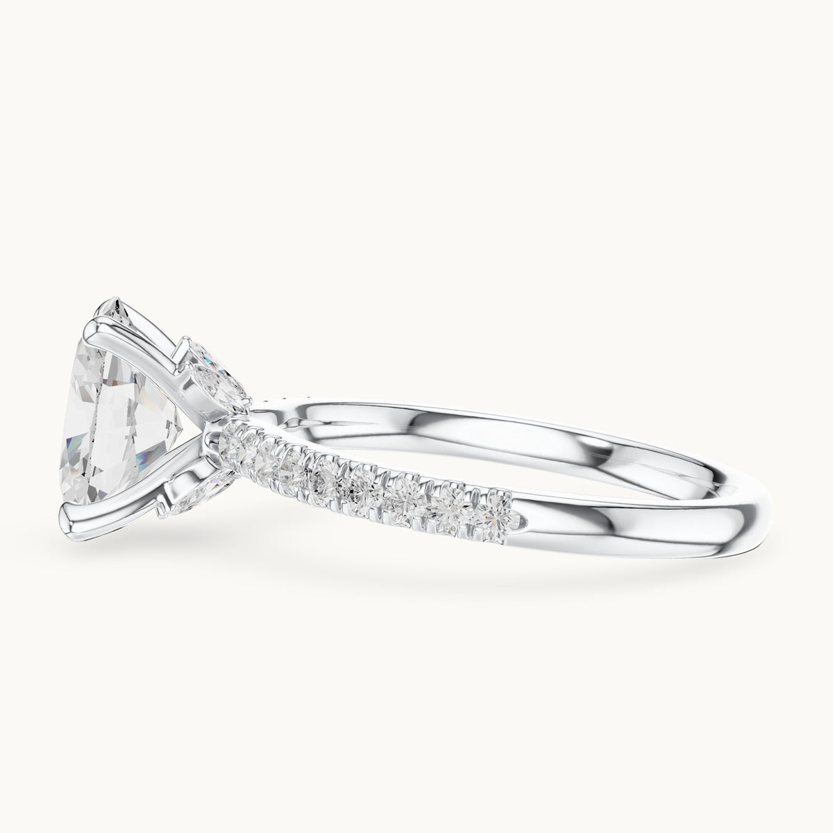 Oval, round and marquise lab-grown diamond pavé engagement ring with marquise accents in white gold, 1.76 CT TW, view 3