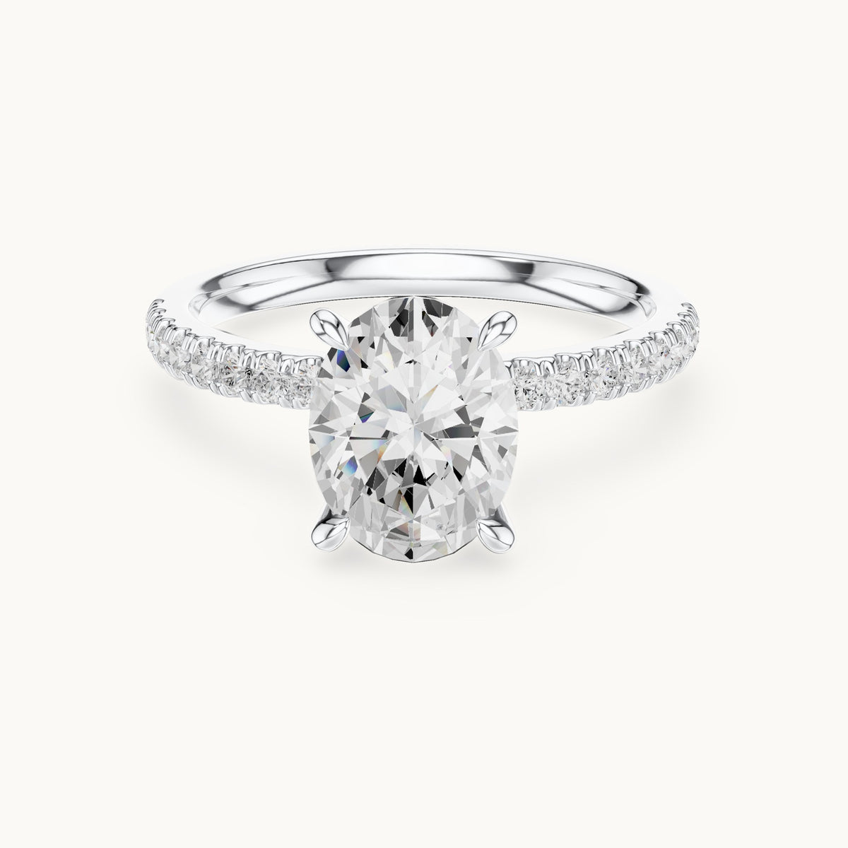 Oval, round and marquise lab-grown diamond pavé engagement ring with marquise accents in white gold, 1.76 CT TW, view 4