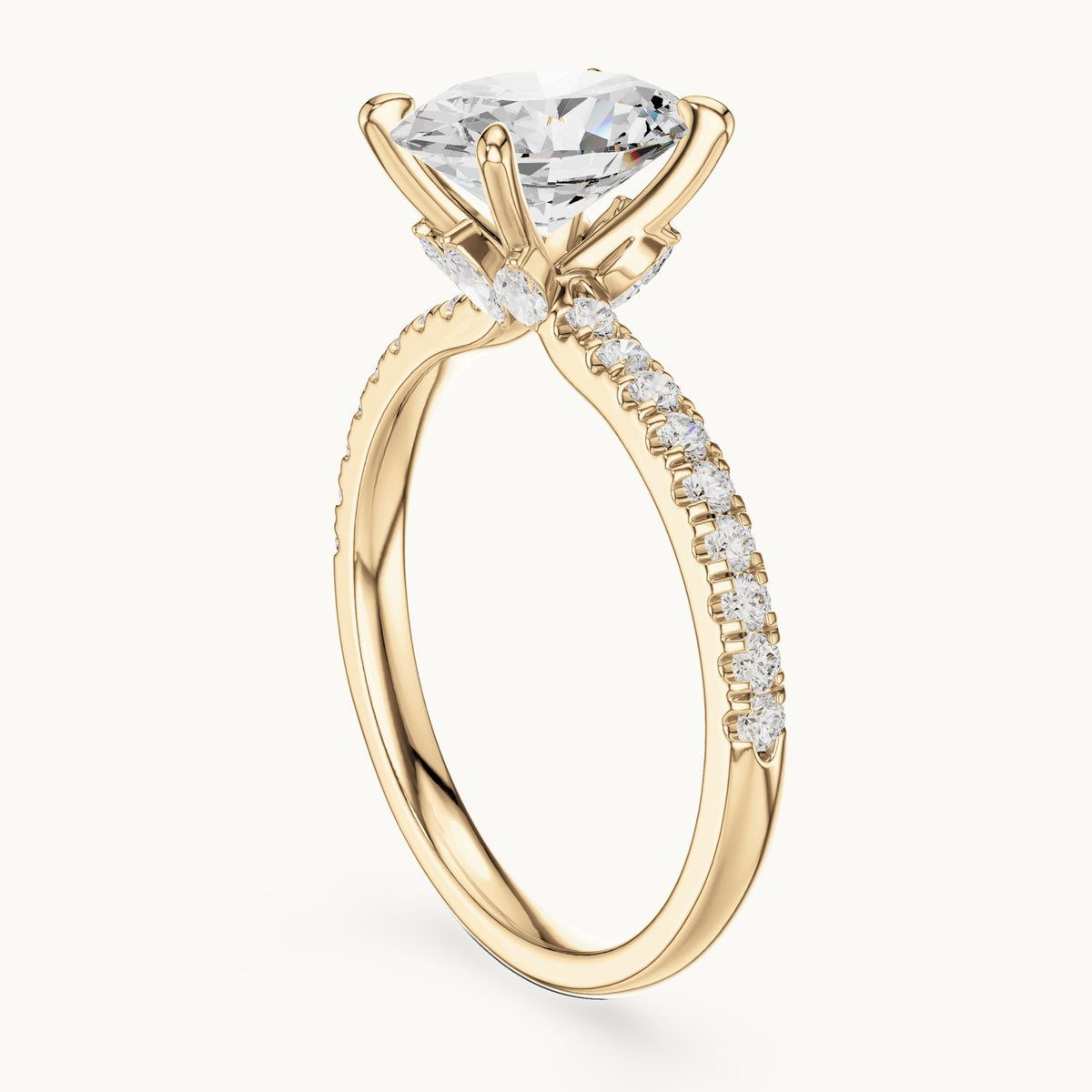 Oval, round and marquise lab-grown diamond pavé engagement ring with marquise accents in yellow gold, 1.76 CT TW, view 1