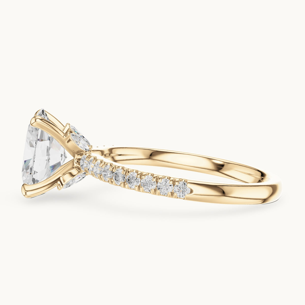 Oval, round and marquise lab-grown diamond pavé engagement ring with marquise accents in yellow gold, 1.76 CT TW, view 3