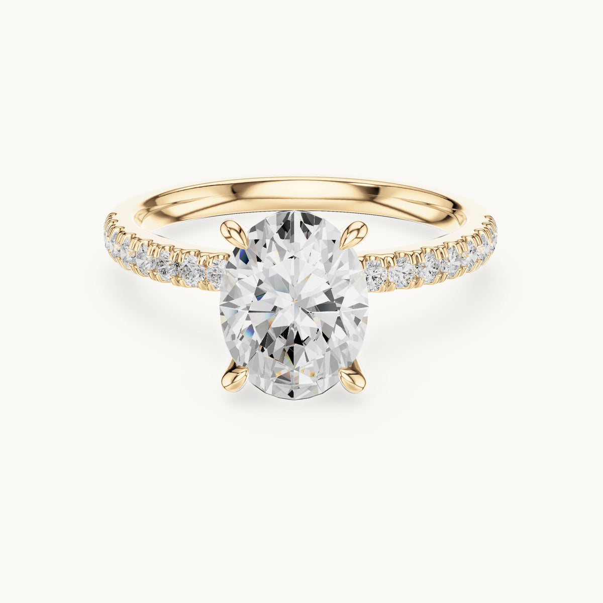 Oval, round and marquise lab-grown diamond pavé engagement ring with marquise accents in yellow gold, 1.76 CT TW, view 4